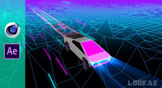 AE/C4D教程-制作复古未来派动画抽象三维汽车行驶场景动画 Retro Futuristic Animation
